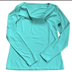 Ann Taylor Classic Cotton Blend Cowl Boat Neck Turquoise Long Sleeve Fall Shirt